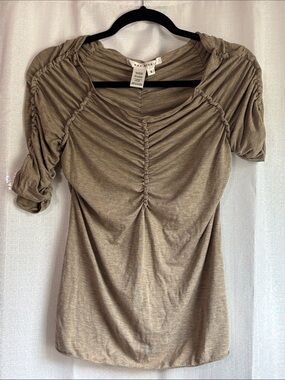 Max Studio Taupe Ruched Short Sleeve Tee